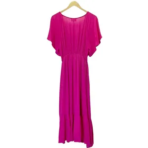 Bohme Saltwater Smocked Midi Dress Large Fuchsia Pink Flutter Sleeve Boho thumbnail 3
