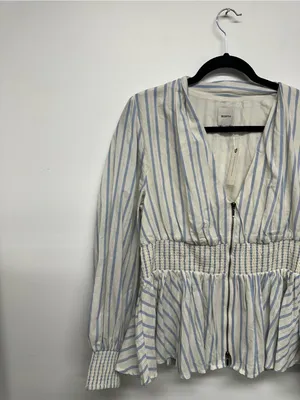Anthropologie Tommie Long-Sleeve Smocked Front-Zip Blouse thumbnail 5