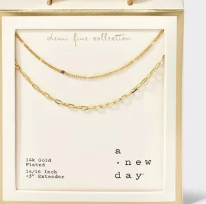 Target 14K Gold Plated Flat Beaded and Link Chain Duo Necklace - A New Day™ Gold: Nickel-Free, Lobster Clasp thumbnail 1