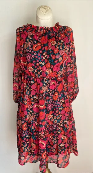 Alice & Olivia Red Floral Blouson Dress Off Shoulder thumbnail 1