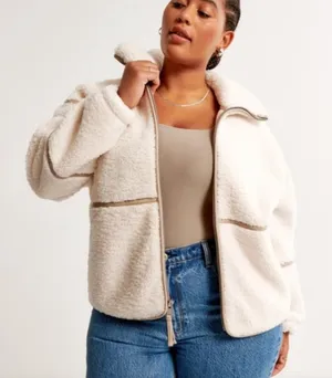 Abercrombie & Fitch Sherpa Fleece Mockneck Full Zip Jacket - Ivory - Size S -NWT thumbnail 1