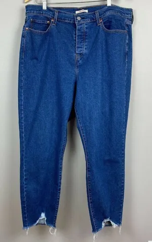 Levis Wedgie‎ Skinny Jeans 20W Dark Wash Denim Ankle Button Fly Fray Distressed thumbnail 1
