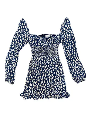 Reformation Rue Long Sleeve Mini Dress Crepe Spotted Lolita Blue White 0 thumbnail 3