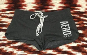 Y2K 2000s Aeropostale Coquette Micro Mini Baddie Hot Pants Low Rise Booty Shorts #aero #bimbo subversive #acubi #cyber #punk grunge mcbling black grey Size XS-Measurement in pics thumbnail 1