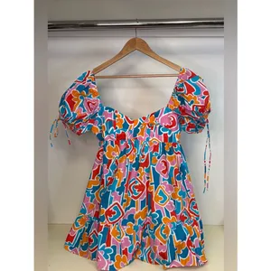 NWT Amanda Uprichard Sicily Miami Blue Multicolor Puff-Sleeve Mini Dress -Med thumbnail 3