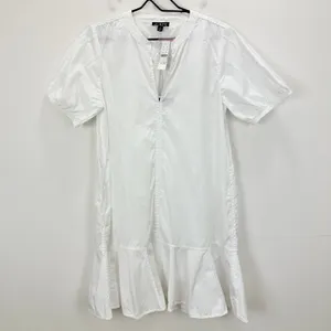 J.Crew Tall Delilah Dress Cotton Poplin Puff Sleeve Minimalist White Medium NWT thumbnail 6