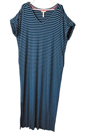 Matilda Jane Blue White Striped V-Neck Maxi Pocket Size L Cozy Beach Lounge‎ thumbnail 1