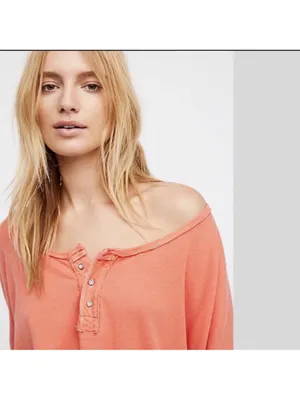 NWT We The Free People Star Henly Orange & Grey Distressed Oversized Top Small thumbnail 7