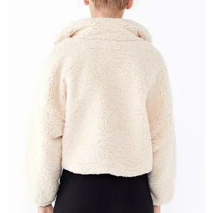 Urban Outfitters Teddy Sherpa Jacket Womens M‎ Cream Cropped Full Zip Fleece thumbnail 5