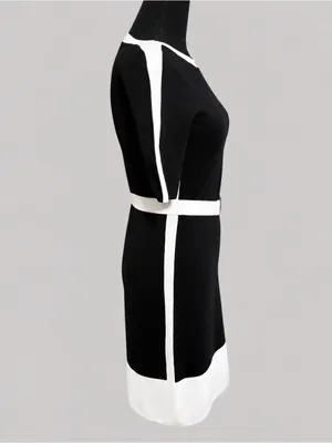 Lauren Ralph Lauren XS Black White Colorblock Belted Sheath Dress Stretch Knit thumbnail 5