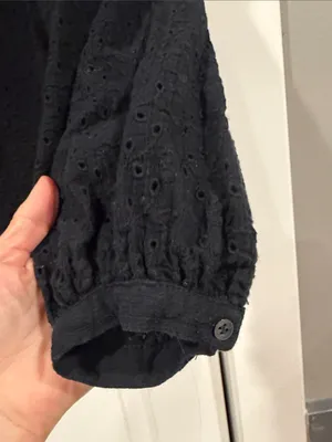 Free People Black Eyelet Button-Down‎ Peasant Blouse medium thumbnail 6