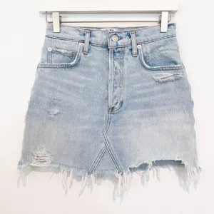 Denim Quinn High Rise Distressed Fray Hem Jean Mini Skirt thumbnail 3