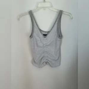 Abercrombie & Fitch Striped Tank Top Ruched Front Size Small Gray thumbnail 2