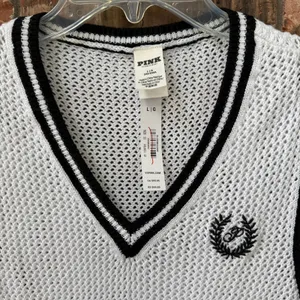 Pink Victoria's Secret White Sweater Vest Size Large NEW Loose Knit Preppy thumbnail 5