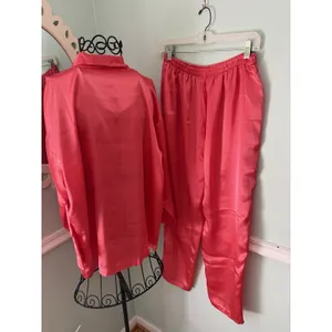 Victoria's Secret Vtg Gold Label‎ Pajamas set Solid Coral Pink Size S Silky Satiny thumbnail 3
