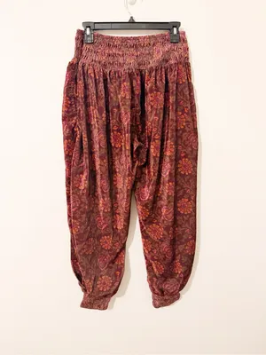 Free People FP One Marla Velvet Harem Gypsy Pants Plum Bohemian Medium M thumbnail 7