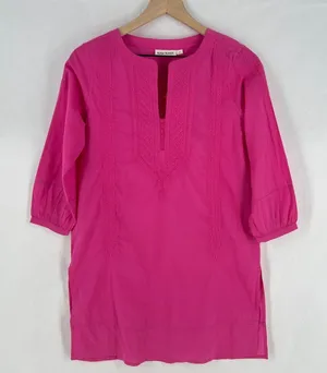 Roller Rabbit Tangier Kurta Tunic Womens XS‎ Pink Cotton Split Neck Cotton thumbnail 1