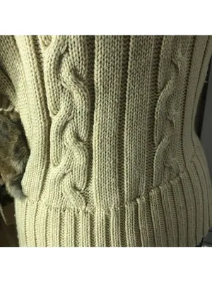Vintage Faux Fur vest cable knit warm hooded ski resort travel cottage 70's boho thumbnail 7