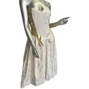 Vintage White and Metallic Gold Polka Dot Strapless Gunne Sax Dress Sz 11/12 thumbnail 2