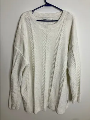 Orvis Chenille Cable Knit Sweater Womens XXL White Excellent Crew Neck Soft thumbnail 1