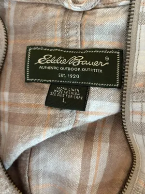 Eddie Bauer Linen Plaid Zip Up Hooded Jacket Size Large Tan Brown Orange thumbnail 5