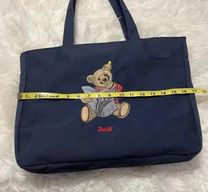 Vintage Steiff Canvas Tote Bag Embroidered Steiff Teddy Bear Zipper Closure Blue thumbnail 10