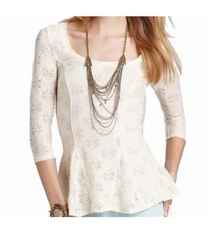 Free People Ivory Lace Tunic Top Medium Floral Sheer Long Sleeve Boho Festival thumbnail 1