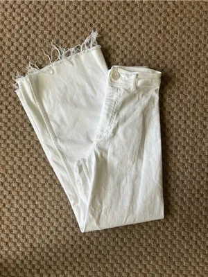 Zara White Wide-Leg Jeans with Frayed Hem Stretch thumbnail 4