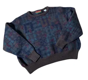 Jos. A. Bank Vintage Paisley Wool Sweater Women L Brown Blue Geometric Italy thumbnail 1