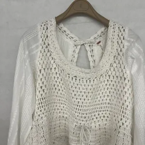 new sz Large L FREE PEOPLE MEGAN CROCHET TOP IVORY WHITE VICTORIAN OPEN BACK thumbnail 6