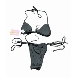 Strawberry Milk Bob Triangle Bikini Set Small Black Pearl Floral Beaded NWT thumbnail 2