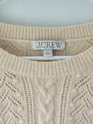 J. Crew Cream Cable Knit Chunky Crewneck Sweater Wool Alpaca Blend Fisherman thumbnail 2