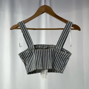 NWT Zara Striped Denim Crop Top in‎ Blue White Size Extra Small thumbnail 3