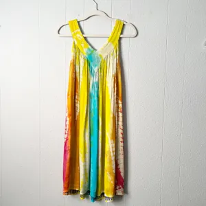 Vibrant Bold Colorful Tunic Dress Womens Large Boho Gauzy Travel Vacation Cruise thumbnail 7