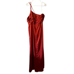 Azazie Eren ? Bronzer Satin Mermaid Full‎ Length Dress Custom Size A16 Rust Read thumbnail 2