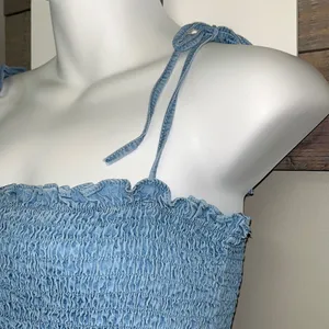 Vici Vintana Smocked Tencel Cropped Straps Tank Top Light Blue- Large thumbnail 4