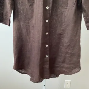 Chico's‎ Coastal 100% Linen Resortwear Button Tunic 2 Brown Shirt Blouse thumbnail 3