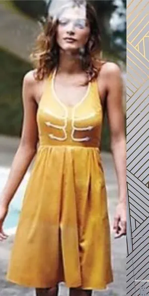 Anthropologie Floreat‎ Anchors Aweigh Dress Halter Embroidered Yellow Size 4 thumbnail 1