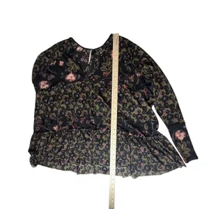 Free‎ People Floral Tiered Babydoll Top XS Boho Dark Romantic Oversized Flowy thumbnail 11