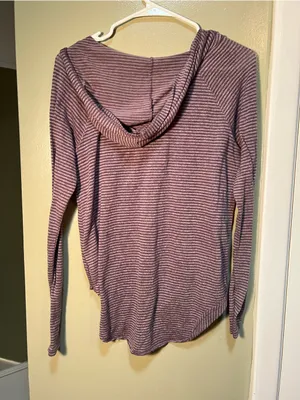 American Eagle Women's Size Medium Soft & Sexy Plush Hoodie Purple Gray‎ Stripes thumbnail 5