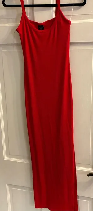 Red Ribbed Slip Maxi Dress - Women Size Small thumbnail 1