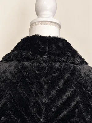 Nina Leonard Black Faux Fur Chevron Bolero Jacket Size M Satin Lined Luxury Glam thumbnail 5