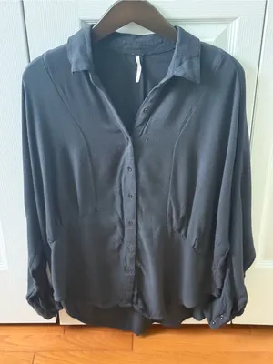 Free People Slate Grey True Affection Button Down Shirt thumbnail 3