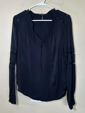Scotch & Soda Women's Small Blouse Dane la‎ Nuit Long Sleeve neck Tie eyelet thumbnail 1
