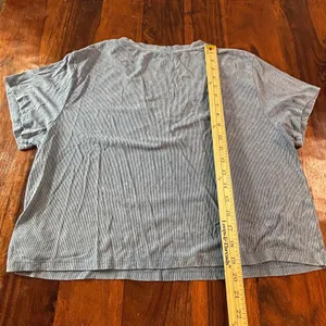 American Eagle Soft & Sexy Rib Blue V-Neck Short Sleeve Crop T-Shirt Large thumbnail 6