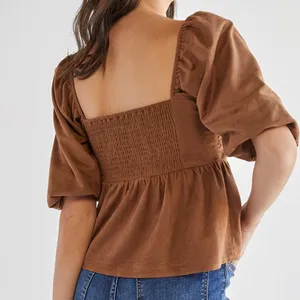 francesca's Miami Payton Faux Suede Pleated Blouse Brown‎ Sz L thumbnail 2