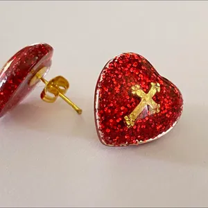 Kawaii Goth vintage romance style Cross heart stud earrings✨ thumbnail 3