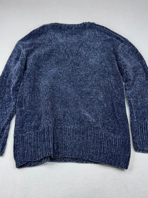 NWT Broadway NYC Genny Chenille Sweater Women M Blue V Neck Cozy Plush Knit thumbnail 4