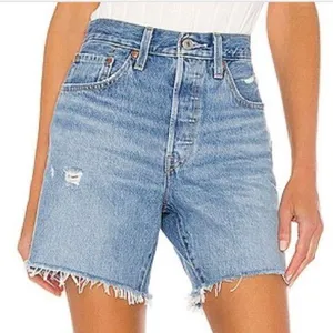 LEVI’S Mid Thigh Distressed Denim High Waisted Blue Jean Shorts thumbnail 1