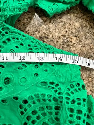 FARM Rio Green Richelieu Cutwork Midi Dress Bright Green Eyelet Cotton Sz M NWT thumbnail 12